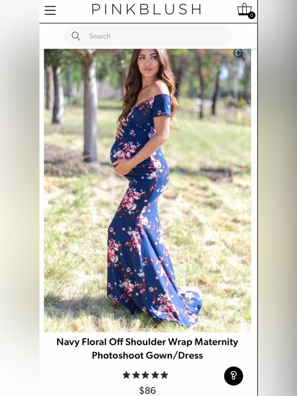 Pinkblush Navy Floral One-Shoulder Maternity Gown